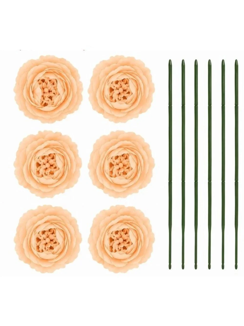 Creamy Peach Artificial Peony Ranunculus Flowers Set of 6 with 7 Inch Wire Stems